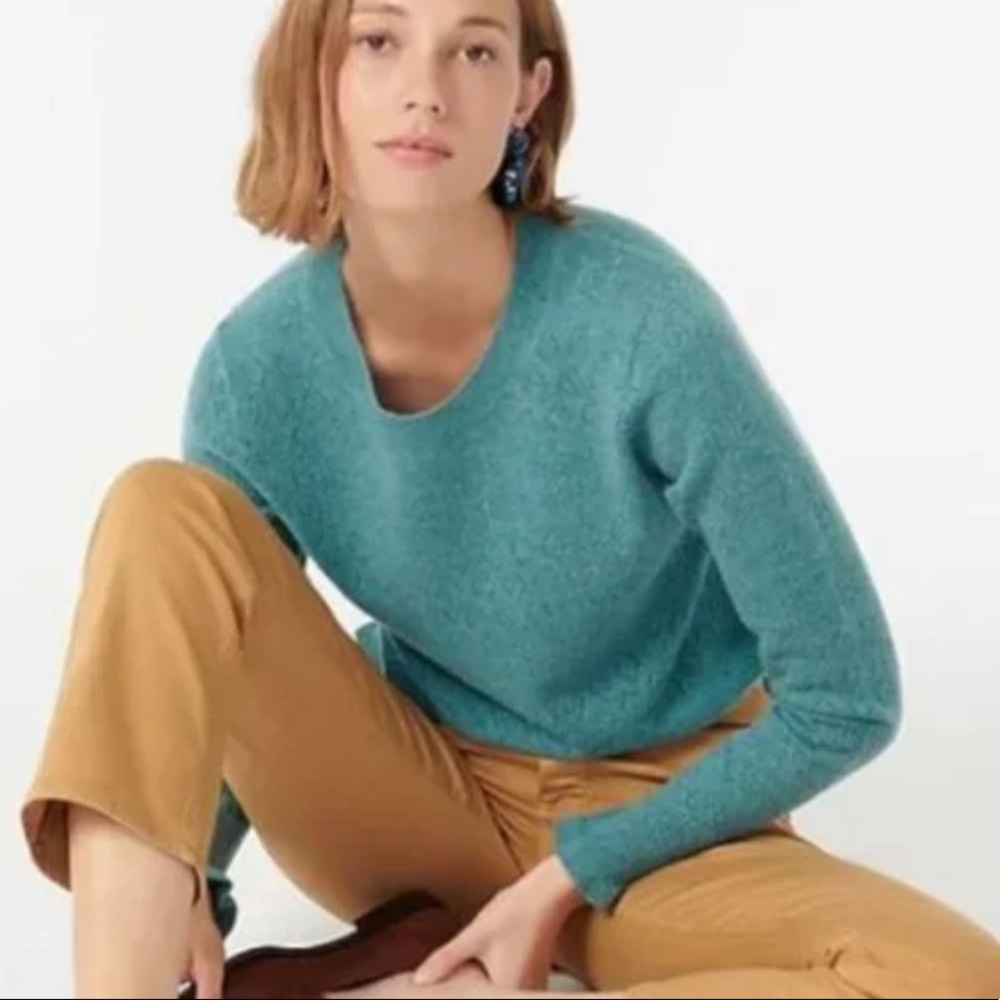 NWT J CREW 100% Cashmere Pointelle Heathered Teal Blue Sweater XS